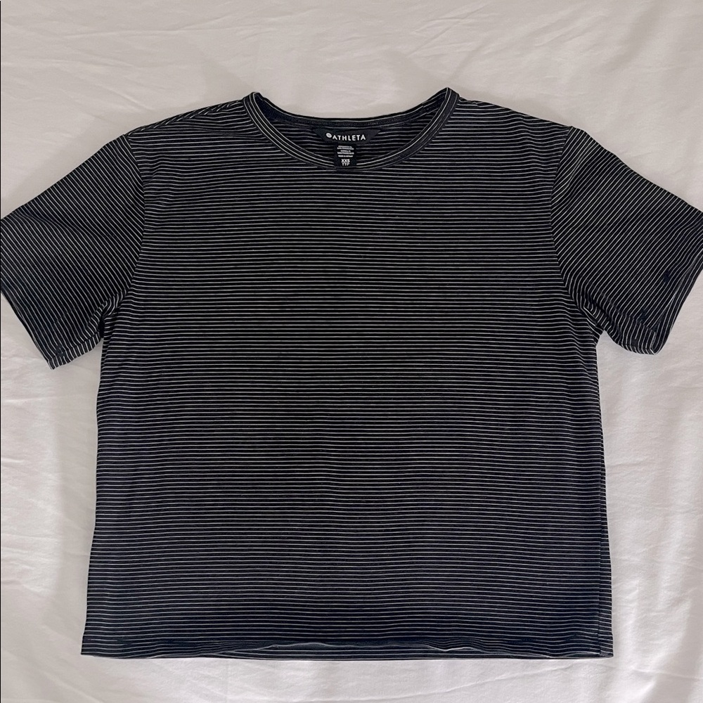 Athleta Womens Essential Tee Black / White Stripe  Short Sleeve Breathable XXS